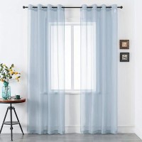 Dualife Dusty Blue Sheer Curtains 96 Inch Length For Living Room Decor Set Of 2 Panels Grommet Window Look Semi Sheer Transparen