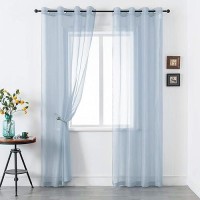 Dualife Dusty Blue Sheer Curtains 96 Inch Length For Living Room Decor Set Of 2 Panels Grommet Window Look Semi Sheer Transparen