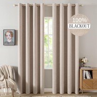 Miulee Linen Textured Curtains Solid 100 Blackout For Bedroom Thermal Insulated Natural Beige Grommet Room Darkening Curtains