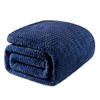 Exclusivo Mezcla Navy Blue Fleece King Size Blanket For Bed Super Soft Cozy Blankets With Decorative Wave Textured Lightweight