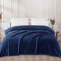 Exclusivo Mezcla Navy Blue Fleece King Size Blanket For Bed Super Soft Cozy Blankets With Decorative Wave Textured Lightweight