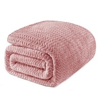 Exclusivo Mezcla Dusty Pink Fleece Twin Size Blanket For Bed Super Soft Cozy Blankets With Decorative Wave Textured Lightweigh