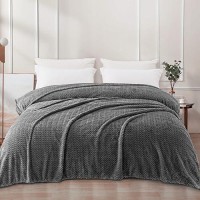 Exclusivo Mezcla Grey Fleece Twin Size Blanket For Bed Super Soft Cozy Blankets With Decorative Wave Textured Lightweight Plus