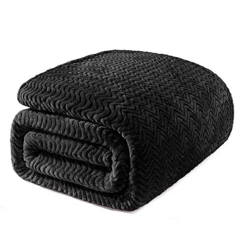 Exclusivo Mezcla Black Fleece King Size Blanket For Bed Super Soft Cozy Blankets With Decorative Wave Textured Lightweight Plu