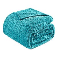 Exclusivo Mezcla Teal Fleece King Size Blanket For Bed  90X104 Inches Soft Cozy 3D Decorative Jacquard Flannel Blankets  Lightweight Fuzzy Plush Warm Blankets For All Seasons