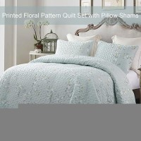 Exclusivo Mezcla Floral Quilt Set Full Queen Size 3 Piece Soft Lightweight Flower Pattern Printed Aqua Bedspreads Coverlet Bedd