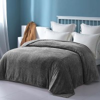 Exclusivo Mezcla Dark Grey Fleece Queen Size Blanket For Bed  90X90 Inches Soft Cozy 3D Decorative Jacquard Flannel Blankets  Lightweight Fuzzy Plush Warm Blankets For All Seasons