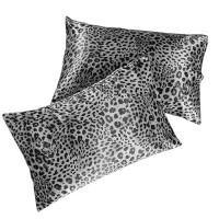 Pure Bedding Satin Pillowcase 2 Pack King Size 20X40 Silver Leopard Silky Pillow Cases For Hair And Skin Satin Pill