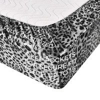 Satin Sheets California King 4Piece Silver Leopard Silky Bed Sheets Extra Soft 1800 Microfiber Sheet Set Wrinkle Fade S