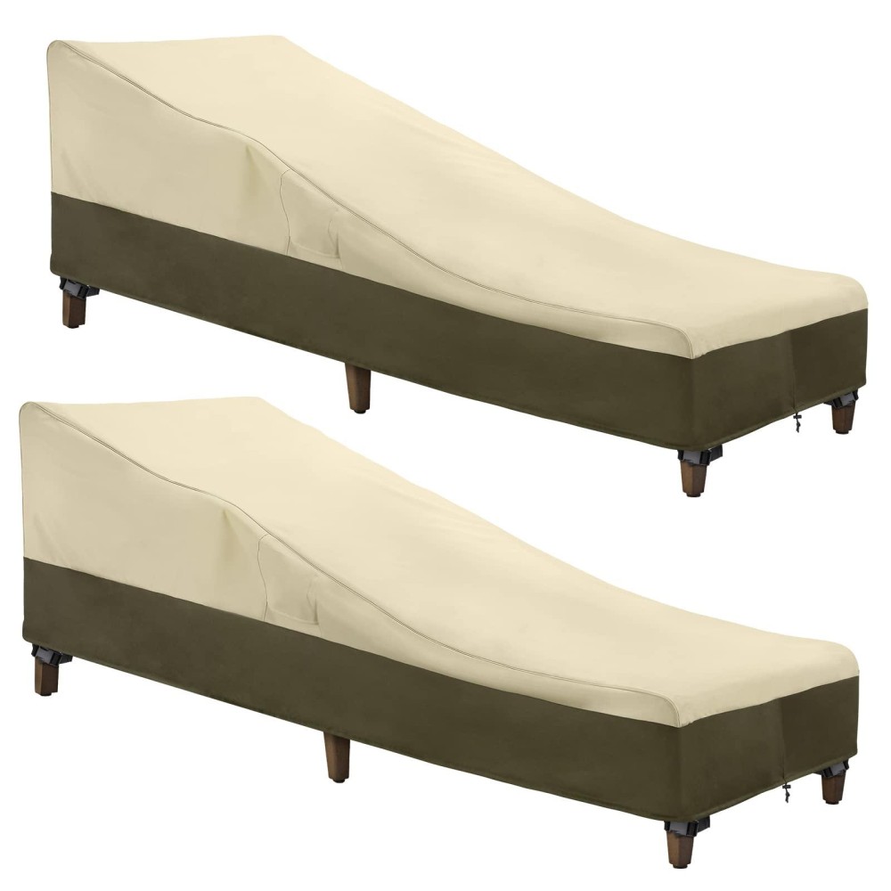 Sunpatio Chaise Lounge Cover Outdoor Waterproof, 2 Pack Patio Lounge Chair Cover 600 D Heavy Duty, Uv & Rip & Fade Resistant, All Weather Protection, 80W X 32D X 25H Inch, Beige & Olive
