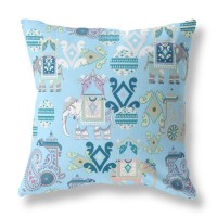 Elephant Howdah Broadcloth Indoor Outdoor Pillow, Zippered, Skybluewhite