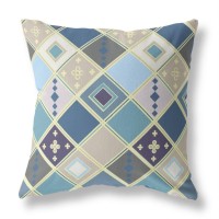 Quilted Tile Diamonds Broadcloth Indoor Outdoor Double Sided Cushion, Zippered, Blue Gold