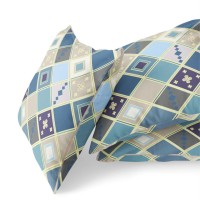 Quilted Tile Diamonds Broadcloth Indoor Outdoor Double Sided Cushion, Zippered, Blue Gold