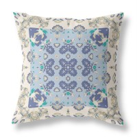Rose Box Broadcloth Indoor Outdoor Pillow, Zippered, Offwhiteblue