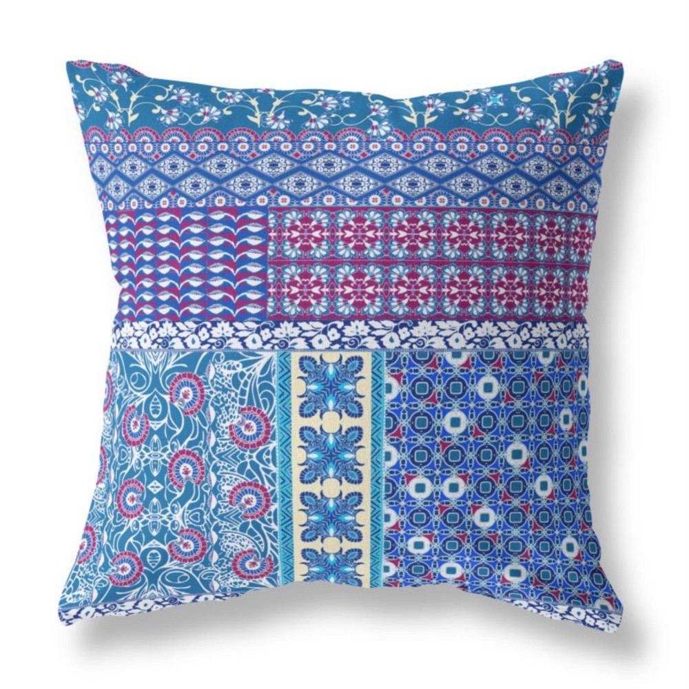 Flower Castle Patchwork Broadcloth Indoor Outdoor Pillow, Zippered, Navybluemaroon