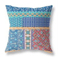 Flower Castle Patchwork Broadcloth Indoor Outdoor Pillow, Zippered, Blueorange