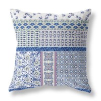 Flower Castle Patchwork Broadcloth Indoor Outdoor Pillow, Zippered, Whiteblue