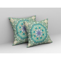 Jewel Circle Broadcloth Indoor Outdoor Pillow, Zippered, Beigegreen