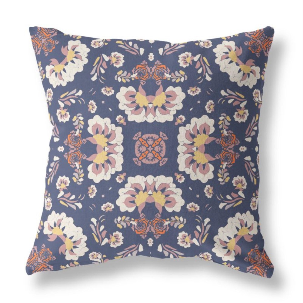 Divine Flowers Broadcloth Indoor Outdoor Pillow, Zippered, Bluewhite