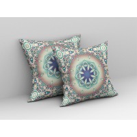 Jewel Circle Broadcloth Indoor Outdoor Pillow, Zippered, Beigeblue