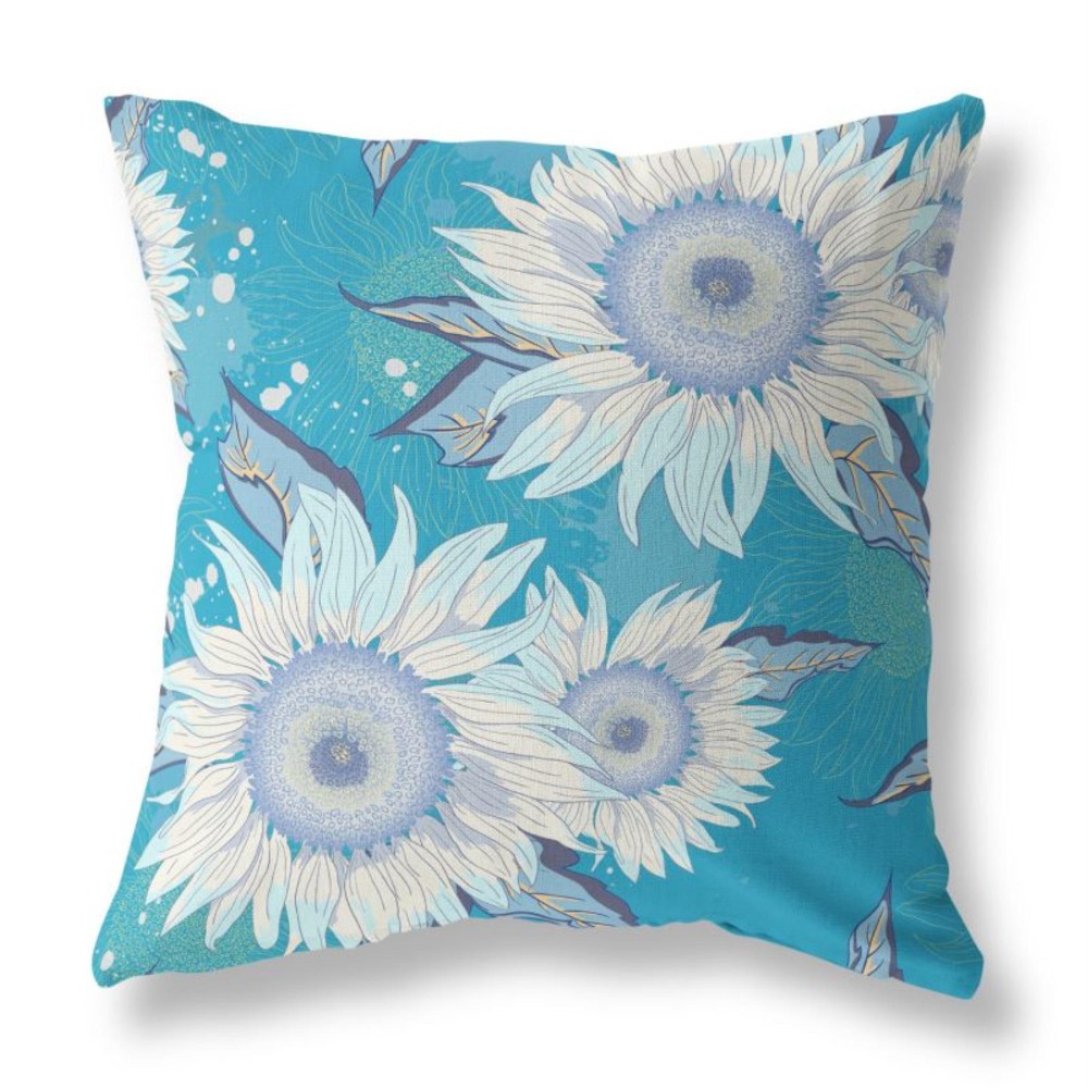Sunflower Broadcloth Indoor Outdoor Double Sided Cushion, Zippered, Blue Aqua White