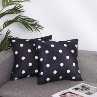 Eternal Beauty Set Of 2 Outdoor Throw Pillow Covers Waterproof Outdoor Pillow Covers For Patio Pillows, Black White Polka Dot, 18X18 Inches