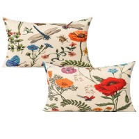 All Smiles Lumbar 12X20 Throw Pillow Covers Set Of 2 Outdoor Summer Spring Garden Flowers Farmhouse D?Cor Outside Furniture Bench Decorative Cushion Cases For Patio Sofa Couch Chair Bed