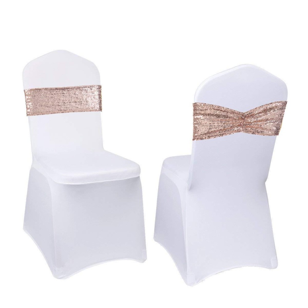 Eternal Beauty Set Of 20 Sequin Chair Sashes Rose Gold Chair Sashes For Wedding Hotel Party Banquet Chairs Decorations