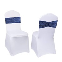 Eternal Beauty Set Of 20 Sequin Chair Sashes Navy Blue Chair Sashes For Wedding Hotel Party Banquet Chairs Decorations