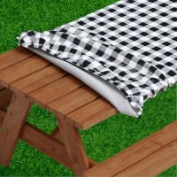 Sorfey Vinyl Picnic Table Fitted Tablecloth Cover, Checkered Design, Flannel Backed Lining, 28 X 72 Inch, Black