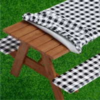 Picnic Table Cover With Bench Covers -Fitted With Elastic, Vinyl With Flannel Back, Fits For Table 28