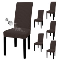 Easy-Going 100% Waterproof Dining Room Chair Cover Set Of 6, Stretch Jacquard Parson Chair Slipcover Removable Washable Chair Protector For Home, Restaurant, Banquet (Large, Chocolate)