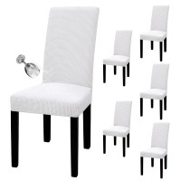 Easy-Going 100% Waterproof Dining Room Chair Cover Set Of 6, Stretch Jacquard Parson Chair Slipcover Removable Washable Chair Protector For Home, Restaurant, Banquet (Large, White)