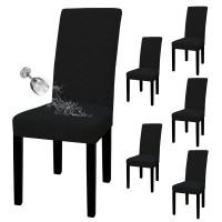 Easy-Going 100% Waterproof Dining Room Chair Cover Set Of 6, Stretch Jacquard Parson Chair Slipcover Removable Washable Chair Protector For Home, Restaurant, Banquet (Large, Black)