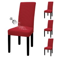 Easy-Going 100% Waterproof Dining Room Chair Cover Set Of 4, Stretch Jacquard Parson Chair Slipcover Removable Washable Chair Protector For Home, Restaurant, Banquet (Large, Red)