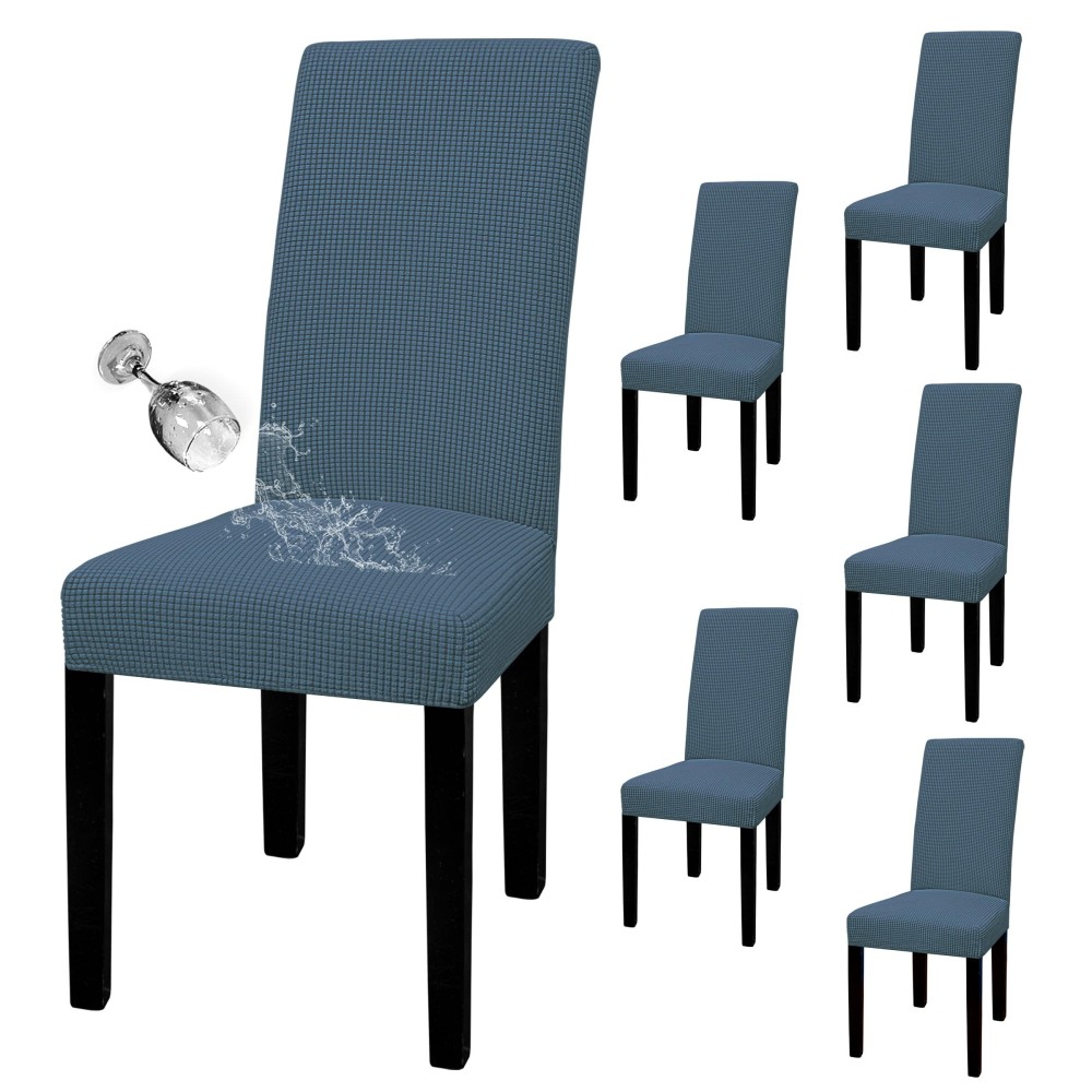 Easy-Going 100% Waterproof Dining Room Chair Cover Set Of 6, Stretch Jacquard Parson Chair Slipcover Removable Washable Chair Protector For Home, Restaurant, Banquet (Large, Bluestone)