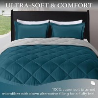 Downluxe Twin Comforter Set Green And Grey Twin Comforter Soft Bedding Sets For All Seasons 2 Pieces 1 Comforter 66X92