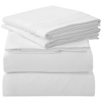 Royale Linens 4 Piece Queen Bed Sheet Soft Brushed Microfiber 1800 Bedding Set 1 Fitted Sheet 1 Flat Sheet 2 Pillow Case