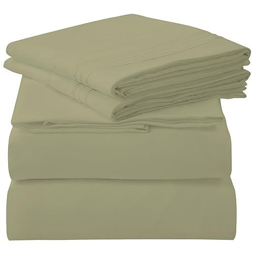 Royale Linens 4 Piece King Bed Sheet Soft Brushed Microfiber 1800 Bedding Set 1 Fitted Sheet 1 Flat Sheet 2 Pillow Case