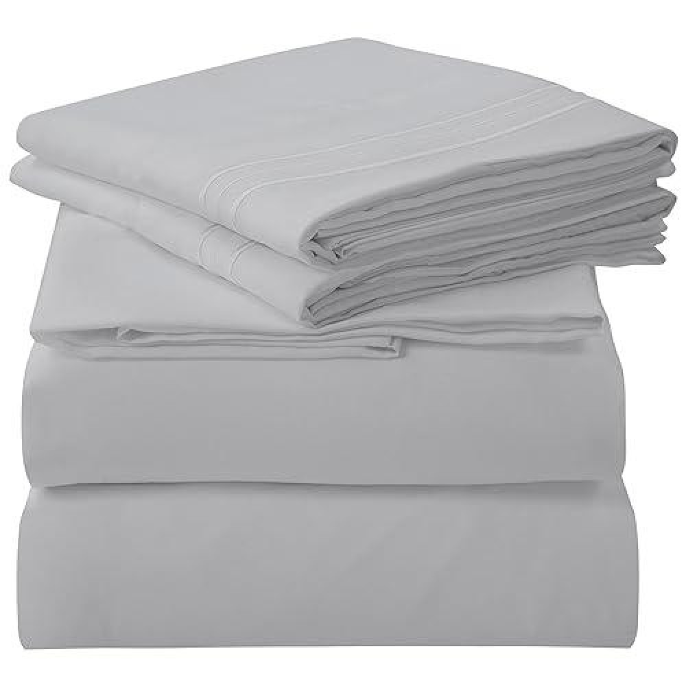 Royale Linens 4 Piece King Bed Sheet Soft Brushed Microfiber 1800 Bedding Set 1 Fitted Sheet 1 Flat Sheet 2 Pillow Case