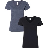 Gildan Womens Heavy Cotton V-Neck T-Shirt 2-Pack Sml-Heathernavy-Black