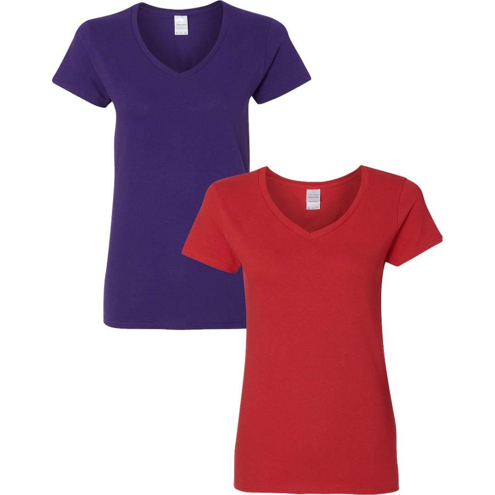 Gildan Womens Heavy Cotton V-Neck T-Shirt 2-Pack 3Xl-Purple-Red