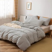 Jellymoni 100 Natural Cotton 2Pcs Striped Duvet Cover Sets White Duvet Cover With Dark Grey Stripes Pattern Printed Comforter C