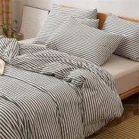 Jellymoni 100 Natural Cotton 2Pcs Striped Duvet Cover Sets White Duvet Cover With Dark Grey Stripes Pattern Printed Comforter C