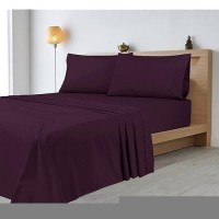 Royale Linens 400 Thread Count 100% American Grown Cotton 3 Piece Sateen Twin Sheet Set - 1 Fitted Sheet  1 Flat Sheet  1 Pillow Case - Purple Twin Bedsheet - Cotton Sheets - (Desert Purple  Twin)