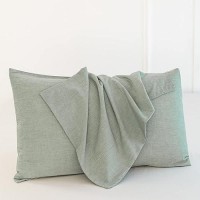 Moomee Bedding Pillowcases Pack Of 2 100 Washed Cotton Linen Like Textured Breathable Durable Soft Comfy Green King