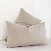 Moomee Bedding Pillowcases Pack Of 2 100 Washed Cotton Linen Like Textured Breathable Durable Soft Comfy Tannish Linen Grey K