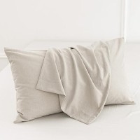 Moomee Bedding Pillowcases Pack Of 2 100 Washed Cotton Linen Like Textured Breathable Durable Soft Comfy Cream Grey King