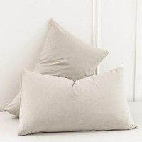 Moomee Bedding Pillowcases Pack Of 2 100 Washed Cotton Linen Like Textured Breathable Durable Soft Comfy Cream Grey King