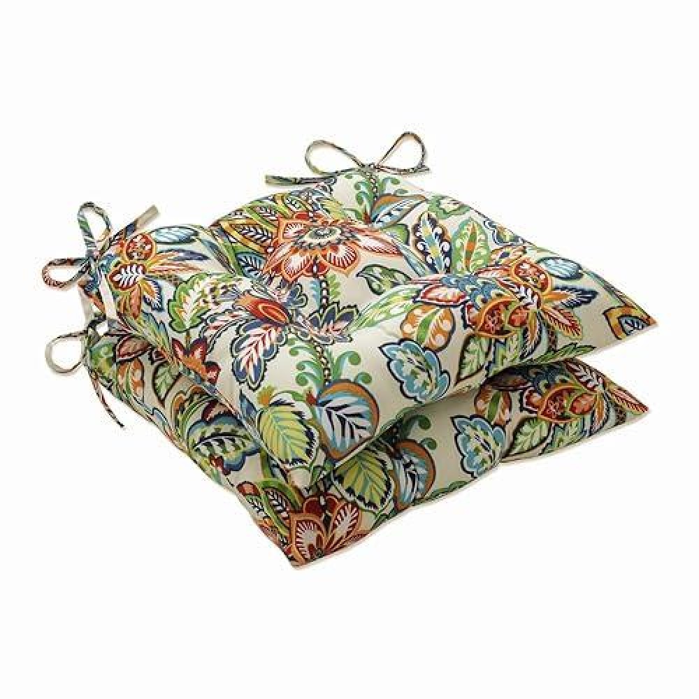 Pillow Perfect Bright Floral Indooroutdoor Chair Seat Cushion With Ties Tufted Weather And Fade Resistant 185 X 19 Blu